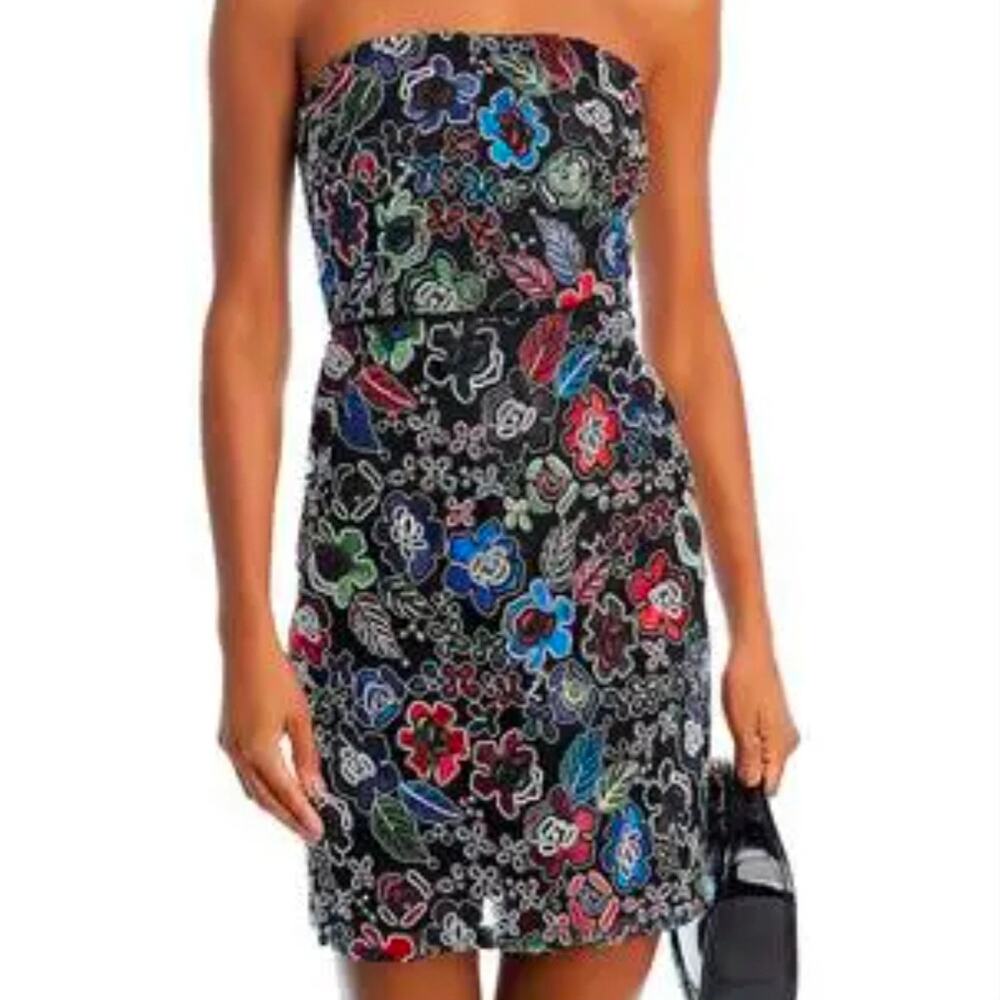 Sam Edelman Strapbless Embroidered Floral Cocktail Mini Dress Size 6